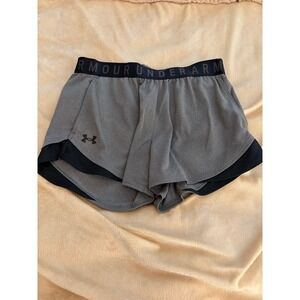 Under Armour Womens HeatGear Play Up Shorts Gray Black Athletic Running Small